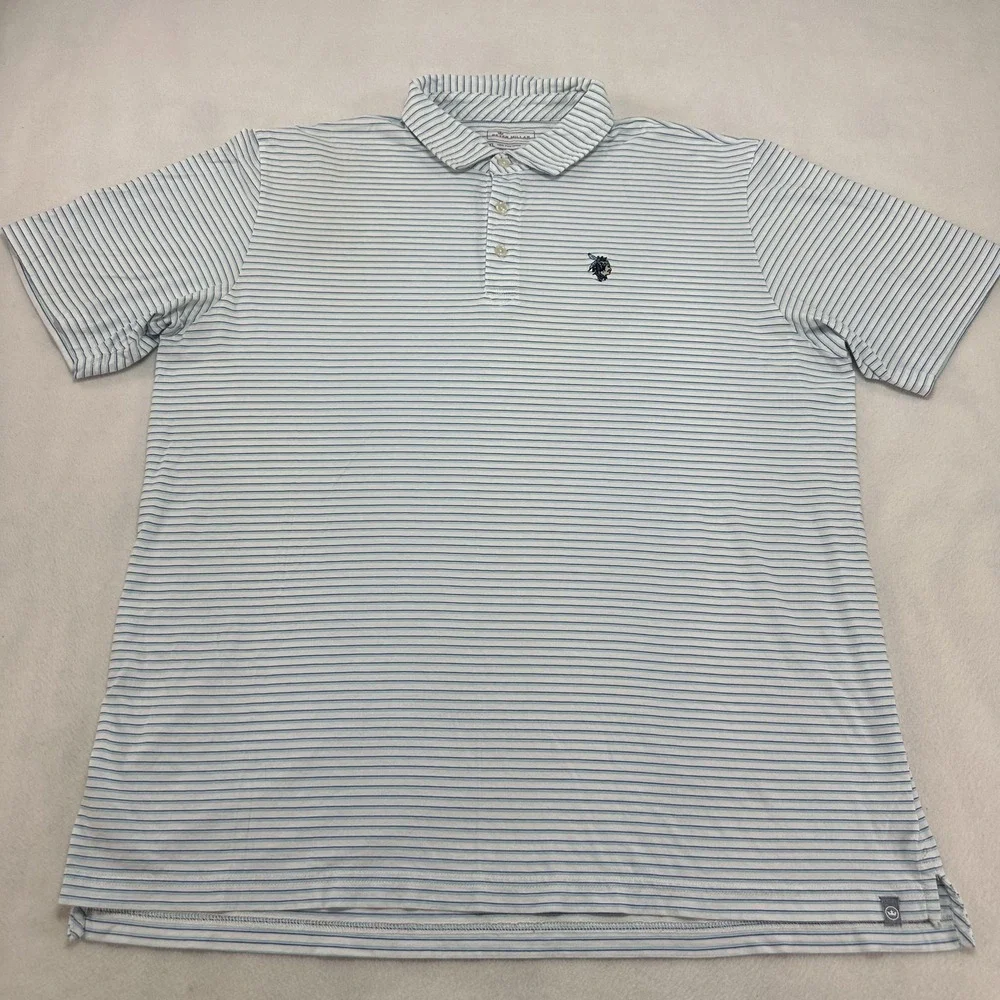 Peter Millar Polo Shirt Mens XL‎ Blue White Stripe Pima Cotton Golf Casual Knit